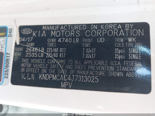 Продаж на аукціоні авто 2018 Kia Sportage Lx, vin: KNDPMCAC4J7313025, номер лоту: 45101102