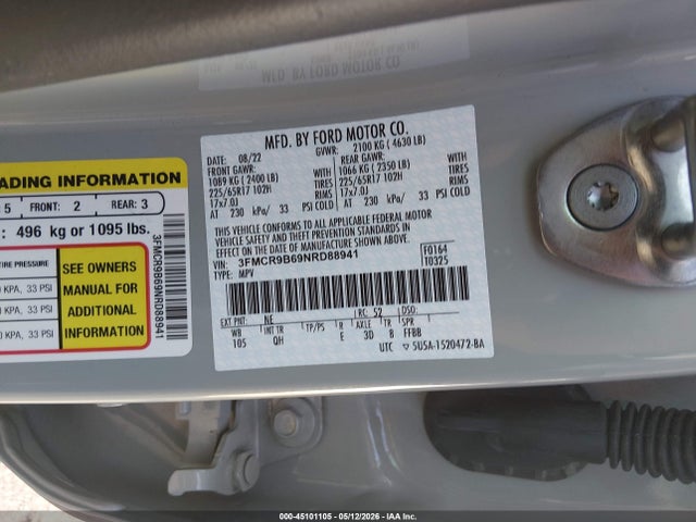 Aukcja sprzedaży 2022 Ford Bronco Sport Big Bend, vin: 3FMCR9B69NRD88941, numer aukcji: 45101105