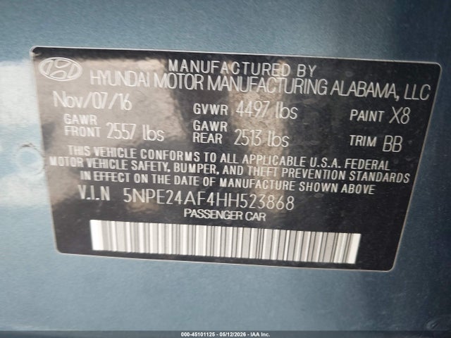 5NPE24AF4HH523868 Hyundai SONATA SE
