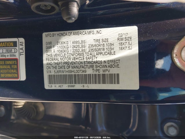 Aukcja sprzedaży 2017 Honda Cr-v Ex, vin: 5J6RW1H59HL007349, numer aukcji: 45101128