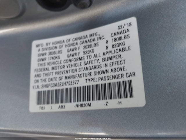 Продажа на аукционе авто 2018 Honda Civic Si, vin: 2HGFC3A52JH753377, номер лота: 45101141