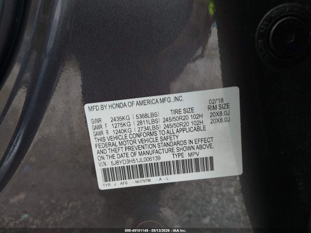 Aukcja sprzedaży 2018 Acura Mdx Technology Package   Acurawatch Plus Pkg, vin: 5J8YD3H51JL006139, numer aukcji: 45101149