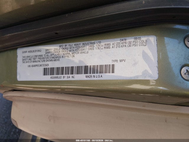 45101168 :رقم المزاد ، 4S4BP61C467312429 vin ، 2006 Subaru Outback 2.5i مزاد بيع