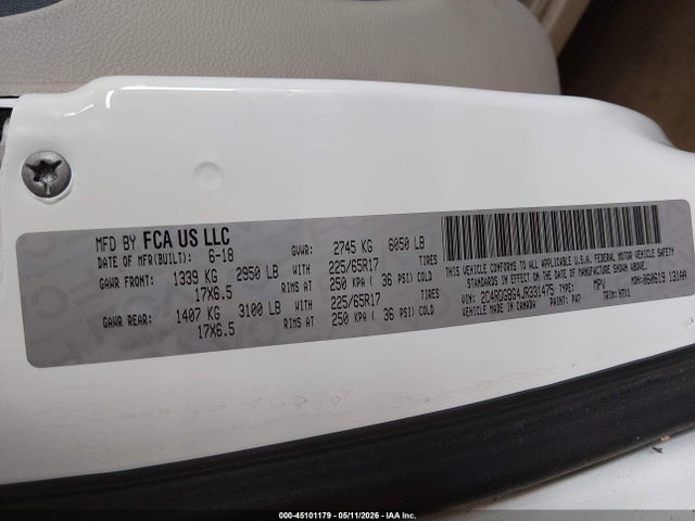 Продажа на аукционе авто 2018 Dodge Grand Caravan Se, vin: 2C4RDGBG4JR331475, номер лота: 45101179