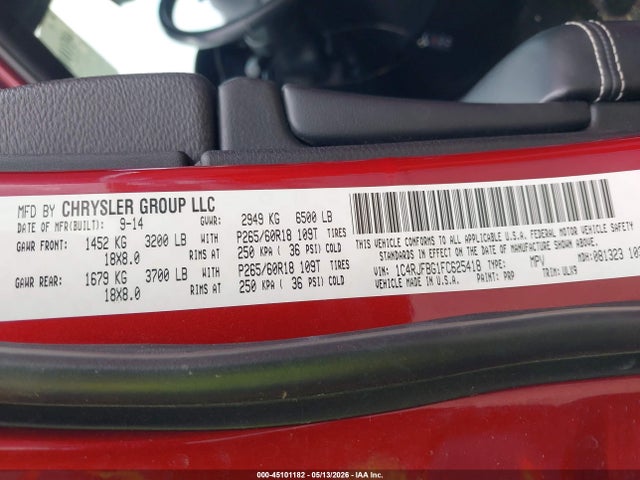 Продажа на аукционе авто 2015 Jeep Grand Cherokee Limited, vin: 1C4RJFBG1FC625418, номер лота: 45101182