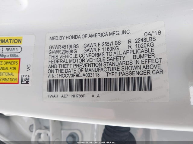 1HGCV3F90JA003113 Honda Accord Hybrid Touring