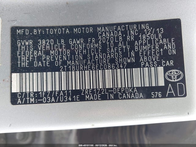 Toyota COROLLA L 2014 2T1BURHE6EC086347 Image 9