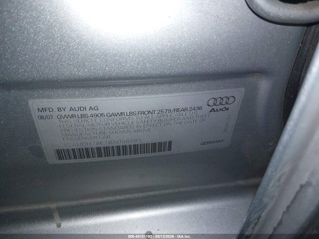 Aukcja sprzedaży 2008 Audi A4 3.2, vin: WAUDH78E18A056485, numer aukcji: 45101192