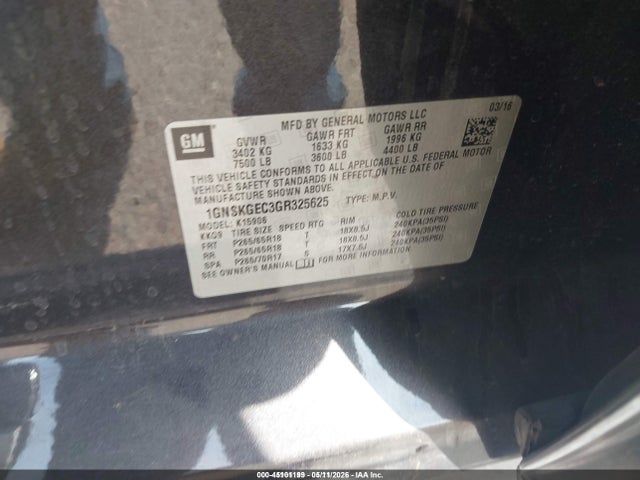 Продаж на аукціоні авто 2016 Chevrolet Suburban Ls, vin: 1GNSKGEC3GR325625, номер лоту: 45101199