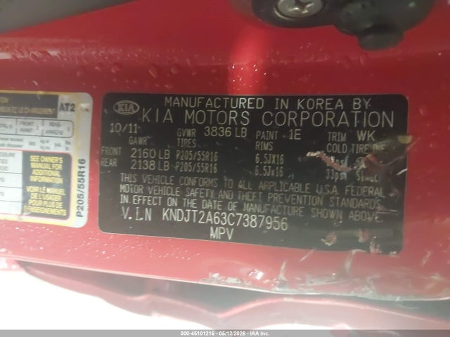Aukcja sprzedaży 2012 Kia Soul +, vin: KNDJT2A63C7387956, numer aukcji: 45101216