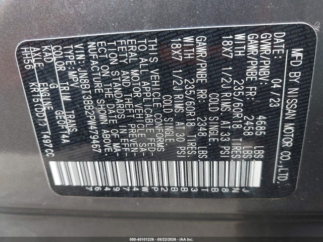 Aukcja sprzedaży 2023 Nissan Rogue Sv Intelligent Awd, vin: JN8BT3BB2PW479467, numer aukcji: 45101226