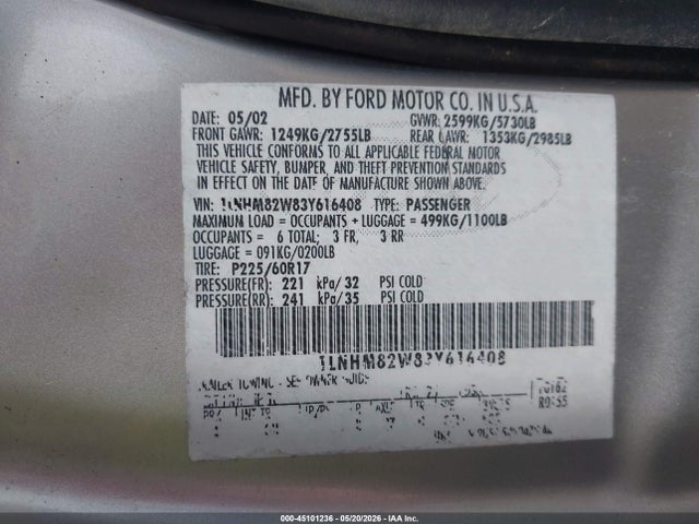 Продаж на аукціоні авто 2003 Lincoln Town Car Signature, vin: 1LNHM82W83Y616408, номер лоту: 45101236