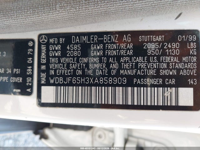 Auction sale of the 1999 Mercedes-benz E 320, vin: WDBJF65H3XA858909, lot number: 45101243