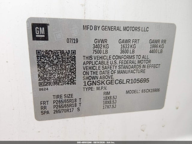 Продаж на аукціоні авто 2020 Chevrolet Suburban 4wd Ls, vin: 1GNSKGEC6LR105695, номер лоту: 45101244