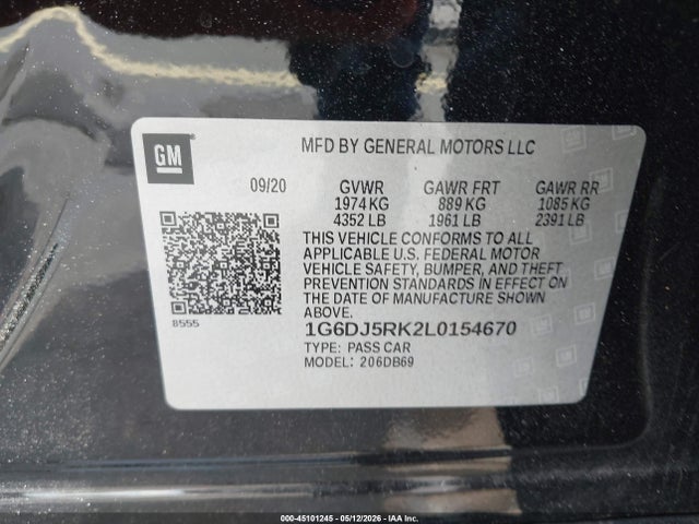 2020 Cadillac Ct4 Luxury მანქანა იყიდება აუქციონზე, vin: 1G6DJ5RK2L0154670, აუქციონის ნომერი: 45101245