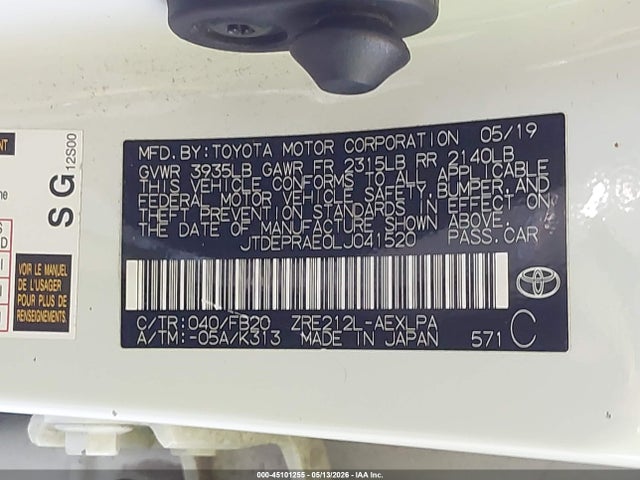 JTDEPRAE0LJ041520 Toyota COROLLA LE