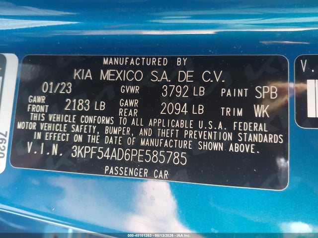 Продаж на аукціоні авто 2023 Kia Forte Gt-line, vin: 3KPF54AD6PE585785, номер лоту: 45101263