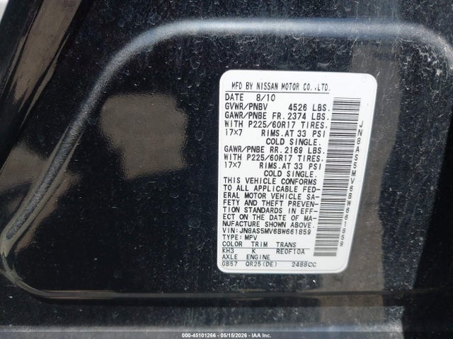 Продаж на аукціоні авто 2011 Nissan Rogue Sv, vin: JN8AS5MV6BW661859, номер лоту: 45101266