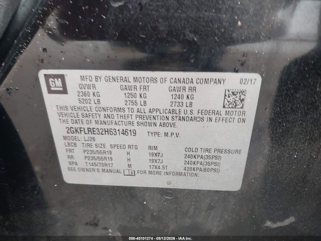 Aukcja sprzedaży 2017 Gmc Terrain Denali, vin: 2GKFLRE32H6314619, numer aukcji: 45101274