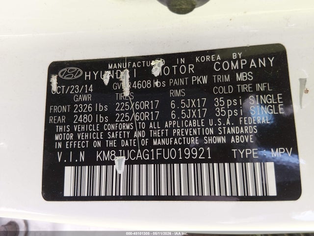 KM8JUCAG1FU019921 Hyundai TUCSON SE