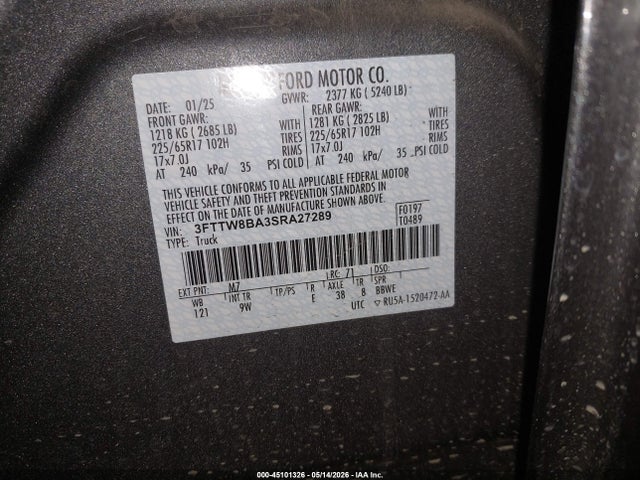 Aukcja sprzedaży 2025 Ford Maverick Xl, vin: 3FTTW8BA3SRA27289, numer aukcji: 45101326