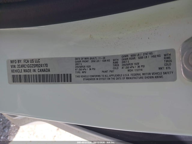Продажа на аукционе авто 2025 Chrysler Pacifica Limited, vin: 2C4RC1GG2SR524170, номер лота: 45101328