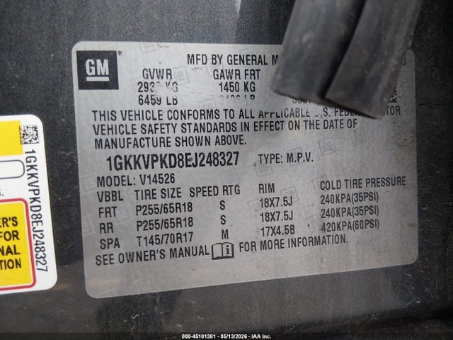 2014 Gmc Acadia Sle-2 მანქანა იყიდება აუქციონზე, vin: 1GKKVPKD8EJ248327, აუქციონის ნომერი: 45101381