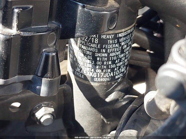 2018 Kawasaki Ex400 მანქანა იყიდება აუქციონზე, vin: JKAEXKG17JDA10740, აუქციონის ნომერი: 45101388