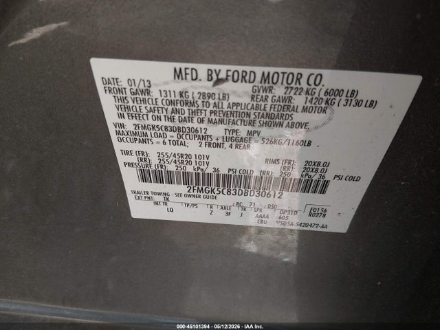 Продаж на аукціоні авто 2013 Ford Flex Sel, vin: 2FMGK5C83DBD30612, номер лоту: 45101394
