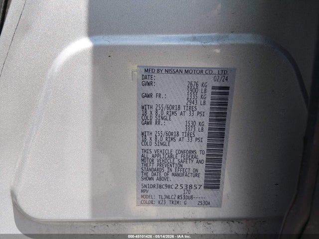 Продаж на аукціоні авто 2024 Nissan Pathfinder Sv 4wd, vin: 5N1DR3BC9RC253857, номер лоту: 45101428