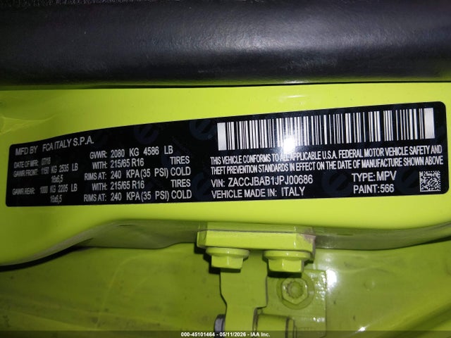 Aukcja sprzedaży 2018 Jeep Renegade Sport 4x4, vin: ZACCJBAB1JPJ00686, numer aukcji: 45101464