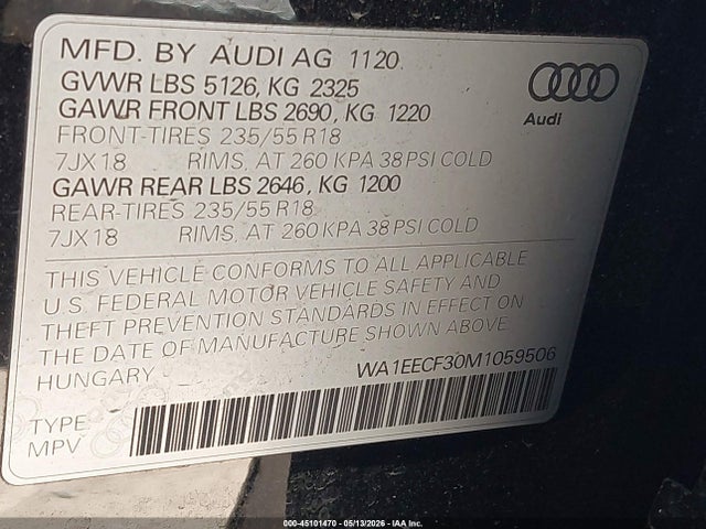 2021 Audi Q3 Premium Plus 45 Tfsi S Line Quattro Tiptronic მანქანა იყიდება აუქციონზე, vin: WA1EECF30M1059506, აუქციონის ნომერი: 45101470