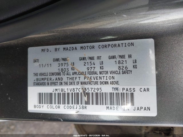 Продажа на аукционе авто 2012 Mazda Mazda3 I Touring, vin: JM1BL1V87C1557295, номер лота: 45101472