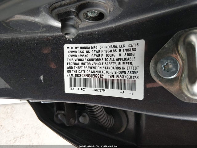 Aukcja sprzedaży 2018 Honda Civic Lx, vin: 19XFC2F50JE029121, numer aukcji: 45101495