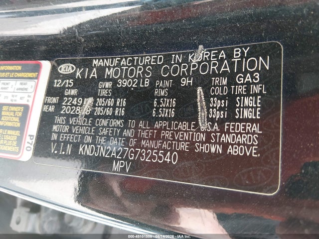 Продажа на аукционе авто 2016 Kia Soul, vin: KNDJN2A27G7325540, номер лота: 45101505