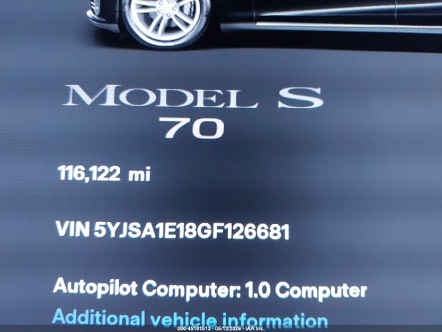 Aukcja sprzedaży 2016 Tesla Model S 60/70/75/85, vin: 5YJSA1E18GF126681, numer aukcji: 45101513