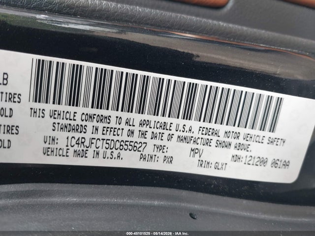 Продажа на аукционе авто 2013 Jeep Grand Cherokee Overland, vin: 1C4RJFCT5DC655627, номер лота: 45101525