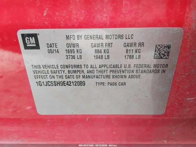 1G1JC5SH9E4212089 Chevrolet Sonic Lt Auto