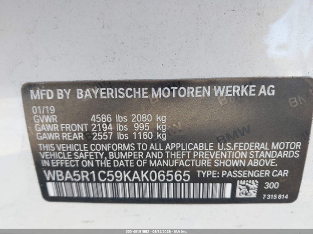 Продаж на аукціоні авто 2019 Bmw 330i, vin: WBA5R1C59KAK06565, номер лоту: 45101552