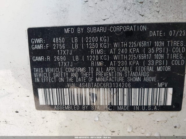 Aukcja sprzedaży 2024 Subaru Outback Premium, vin: 4S4BTADC6R3134206, numer aukcji: 45101574