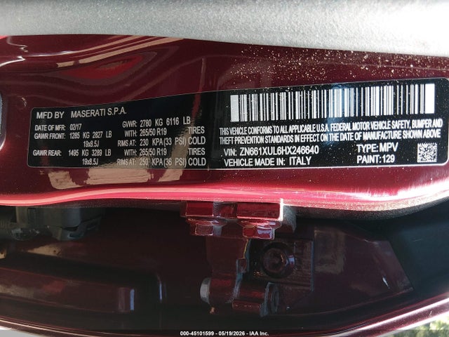 Продажа на аукционе авто 2017 Maserati Levante, vin: ZN661XUL6HX246640, номер лота: 45101599