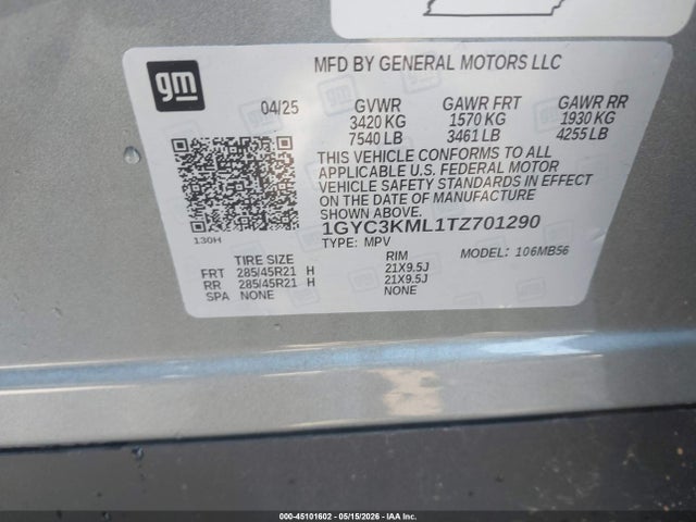 Aukcja sprzedaży 2026 Cadillac Vistiq Luxury, vin: 1GYC3KML1TZ701290, numer aukcji: 45101602