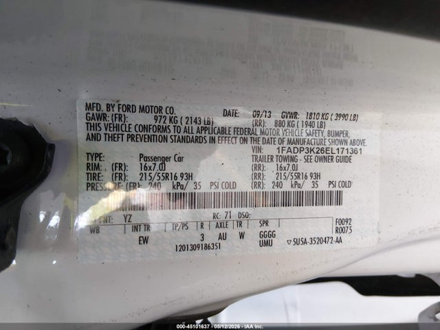 1FADP3K26EL171361 Ford FOCUS SE