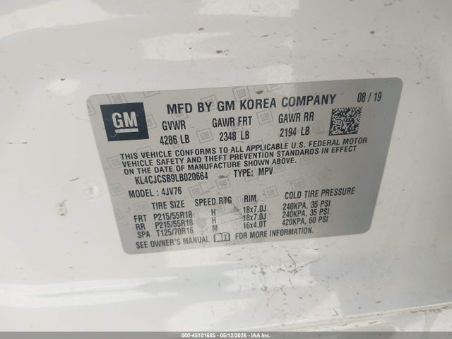 Продаж на аукціоні авто 2020 Buick Encore Fwd Essence, vin: KL4CJCSB9LB020664, номер лоту: 45101685