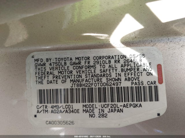 Продажа на аукционе авто 1996 Lexus Ls 400, vin: JT8BH22F0T0062497, номер лота: 45101692