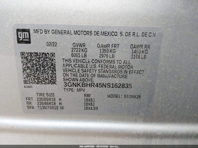 2022 Chevrolet Blazer Awd 2lt მანქანა იყიდება აუქციონზე, vin: 3GNKBHR45NS162835, აუქციონის ნომერი: 45101699