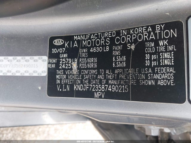 Aukcja sprzedaży 2008 Kia Sportage Lx V6, vin: KNDJF723587490215, numer aukcji: 45101746
