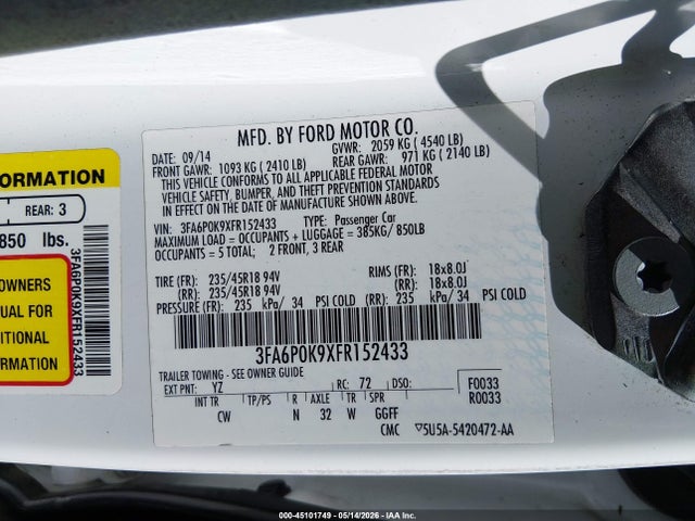 Продаж на аукціоні авто 2015 Ford Fusion Titanium, vin: 3FA6P0K9XFR152433, номер лоту: 45101749