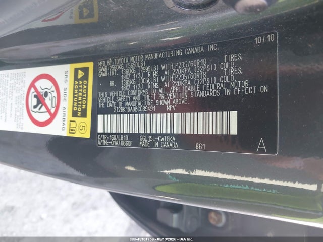 45101759 :رقم المزاد ، 2T2BK1BA0BC089491 vin ، 2011 Lexus Rx 350 مزاد بيع