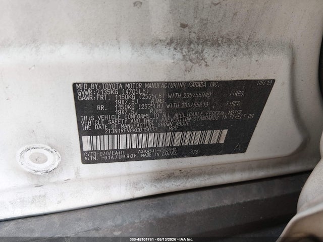 Aukcja sprzedaży 2019 Toyota Rav4 Limited, vin: 2T3N1RFV8KC015033, numer aukcji: 45101761